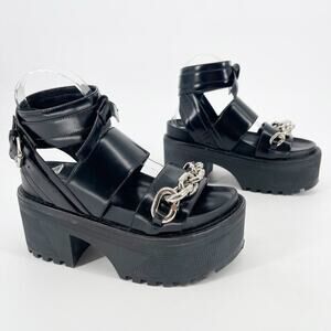 Louis Vuitton Black Leather Samourai Platform Chain Link Chunky Sandal EU 37